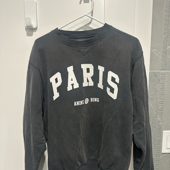 Anine Bing Black Crewneck Sweater with White Paris Print - Picture 1 of 4